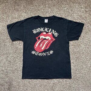 Vintage Y2K Rolling Stones Hot Topic Black Band Tee Sz L Fang Tongue Logo